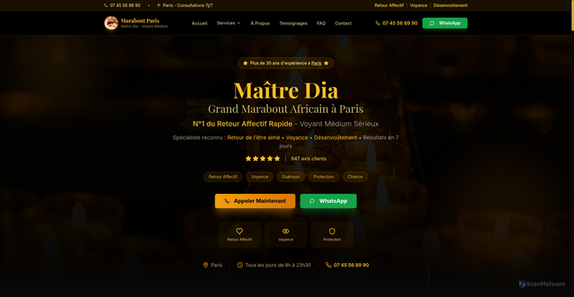Security scan screenshot of https://marabout-africain-paris.com/