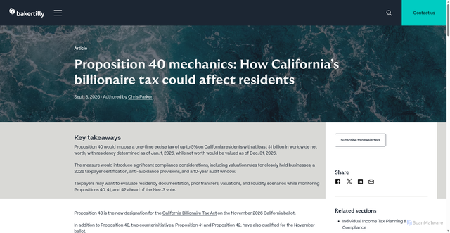 Security scan screenshot of https://www.bakertilly.com/insights/proposition-40-california-billionaire-tax