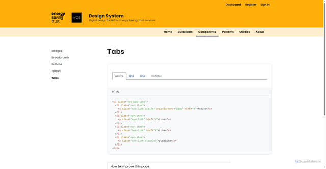 Security scan screenshot of https://design-system-kvm-xlr.pages.dev/components/tabs.html