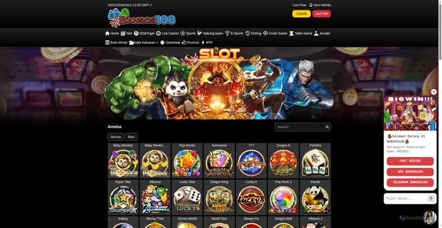 Security scan screenshot of https://nodexbansos188.com/desktop/game/slot/ameba