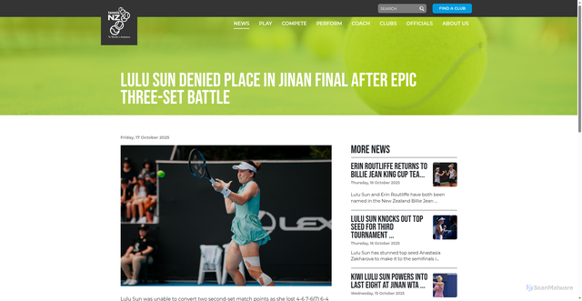Security scan screenshot of https://tennis.kiwi/news/lulu-sun-denied-place-in-jinan-final-after-epic-three-set-battle/