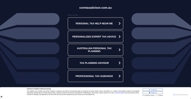 Security scan screenshot of http://coretaxadvisor.com.au/