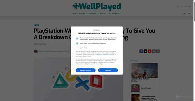 Security scan screenshot of https://www.well-played.com.au/playstation-wrap-up-2024-is-ready-to-give-you-a-breakdown-of-your-year-in-gaming/