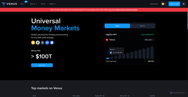 Security scan screenshot of https://venus-testnet.vercel.app/