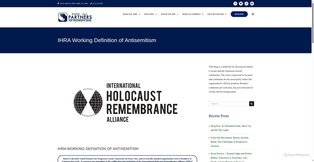 Security scan screenshot of https://www.progressiveisrael.org/ihra-working-definition-of-antisemitism/