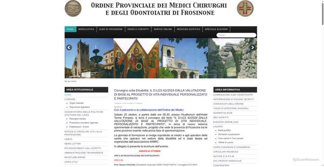 Security scan screenshot of https://www.ordinemedicifrosinone.it/