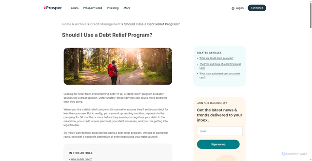Security scan screenshot of https://www.prosper.com/blog/what-is-a-debt-relief-program
