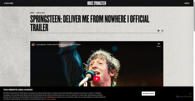 Security scan screenshot of https://brucespringsteen.net/news/2025/springsteen-deliver-me-from-nowhere-official-trailer/