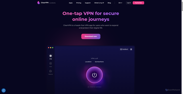 Security scan screenshot of https://clearvpn.com