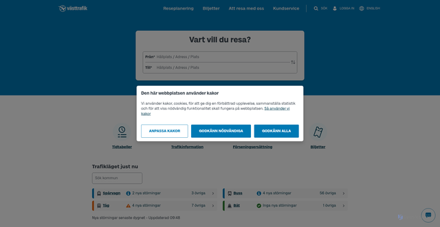 Security scan screenshot of https://vasttrafik.se