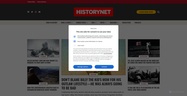 Security scan screenshot of https://historynet.com
