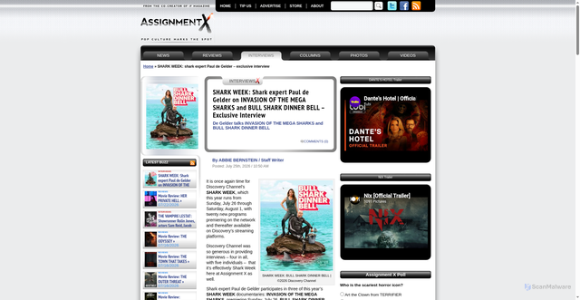 Security scan screenshot of https://www.assignmentx.com/2026/shark-week-shark-expert-paul-de-gelder-on-invasion-of-the-mega-sharks-and-bull-shark-dinner-bell-exclusive-interview/