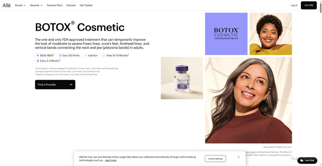 Security scan screenshot of https://alle.com/treatment-guide/botox