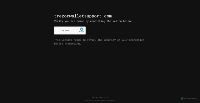 Security scan screenshot of https://trezorwalletsupport.com/captcha/