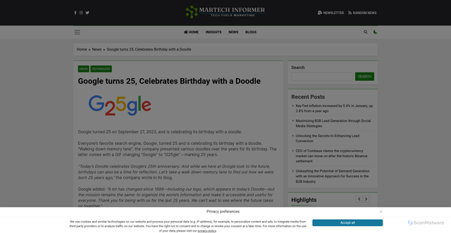 Security scan screenshot of https://martech-informer.com/google-turns-25-celebrates-birthday-with-a-doodle/