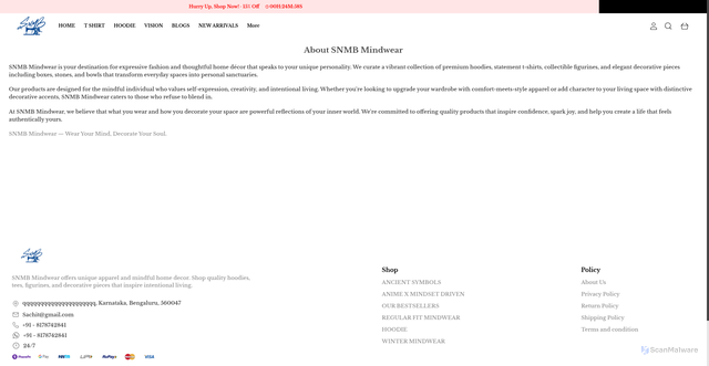 Security scan screenshot of https://snmb.shop/about-us