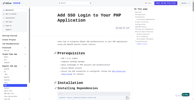 Security scan screenshot of https://ssojet-docs.pages.dev/en/sso/quickstart/webapp/php/