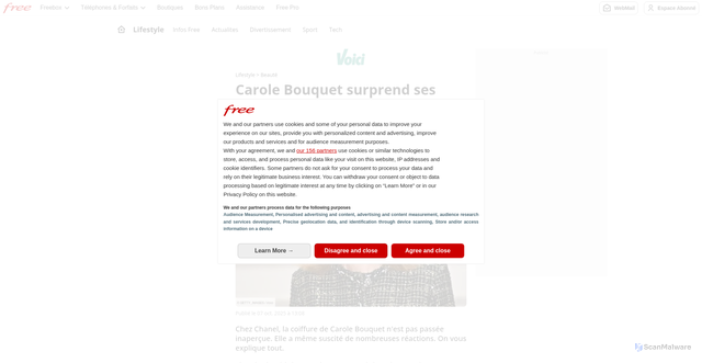 Security scan screenshot of https://portail.free.fr/lifestyle/beaute/carole-bouquet-surprend-ses-fans-avec-une-coiffure-inattendue-au-defile-chanel/