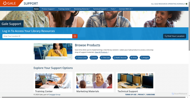 Security scan screenshot of https://support.gale.com