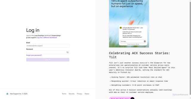 Security scan screenshot of https://loopearplugs-gr.ada.support/