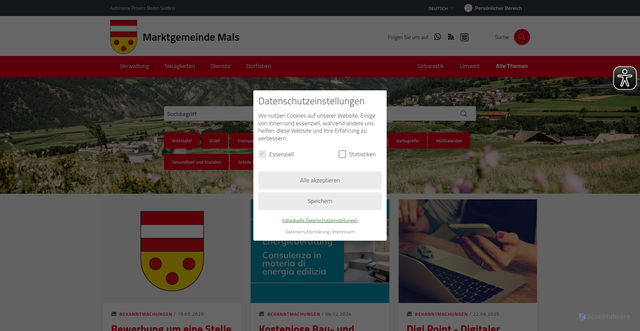 Security scan screenshot of https://www.gemeinde.mals.bz.it/de