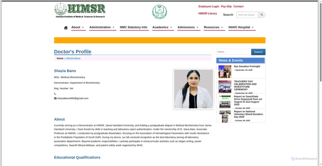 Security scan screenshot of https://www.himsr.co.in/doctor-profile/shazia-bano/
