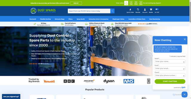 Security scan screenshot of https://www.dustspares.co.uk