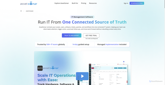 Security scan screenshot of https://www.assetsonar.com