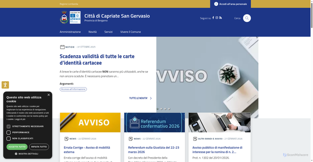 Security scan screenshot of https://www.comune.capriate-san-gervasio.bg.it/