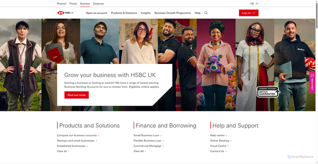 Security scan screenshot of https://www.business.hsbc.uk