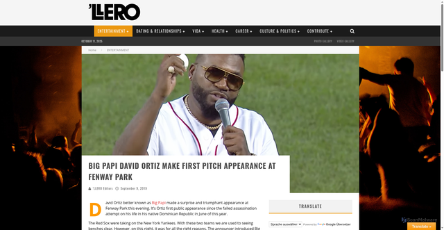 Security scan screenshot of http://llero.net/big-papi-david-ortiz-make-first-pitch-appearance-at-fenway-park/
