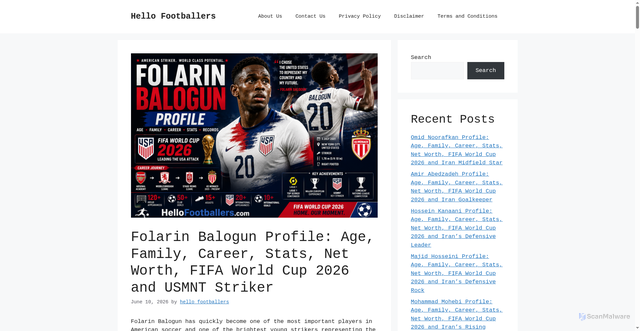 Security scan screenshot of https://www.hellofootballers.com/folarin-balogun-profile/