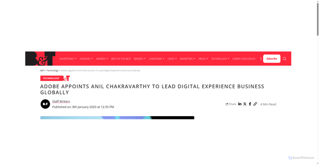 Security scan screenshot of https://www.bandt.com.au/adobe-appoints-anil-chakravarthy-to-lead-digital-experience-business-globally/