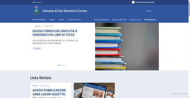 Security scan screenshot of https://comune.sandemetriocorone.cs.it/