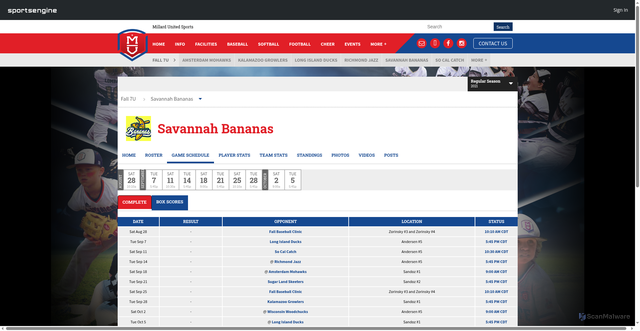 Security scan screenshot of https://www.millardunited.com/schedule/team_instance/6628317?subseason=767658