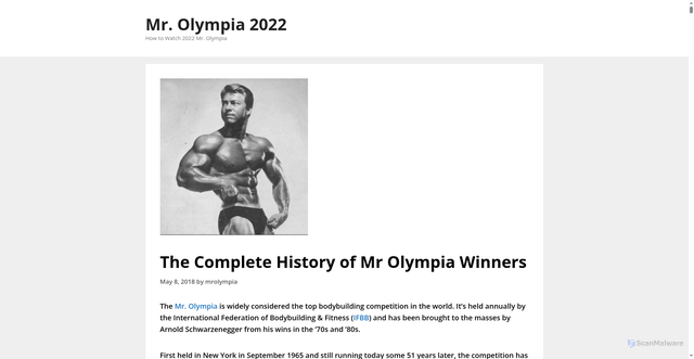 Security scan screenshot of https://mrolympia.org/the-complete-history-of-mr-olympia-winners/