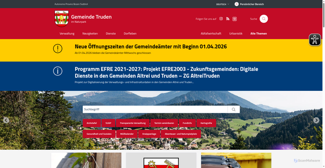 Security scan screenshot of https://www.comune.trodena.bz.it