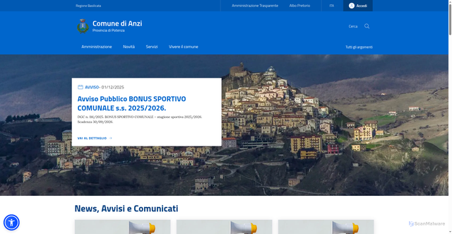 Security scan screenshot of https://www.comune.anzi.pz.it/