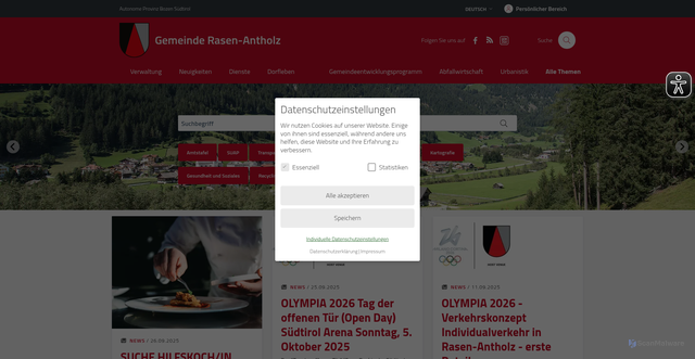 Security scan screenshot of https://www.gemeinde.rasenantholz.bz.it/de