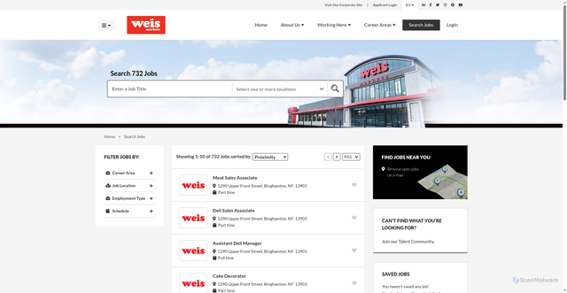 Security scan screenshot of https://jobs.weismarkets.com/job-search