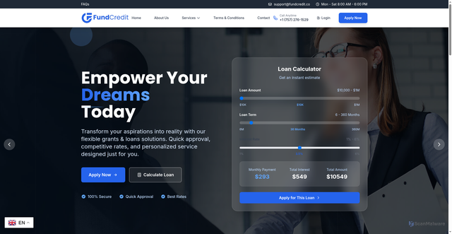 Security scan screenshot of https://fundcredit.co/