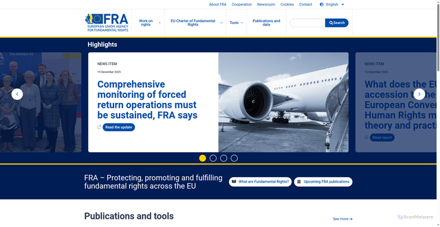 Security scan screenshot of https://fra.europa.eu/en
