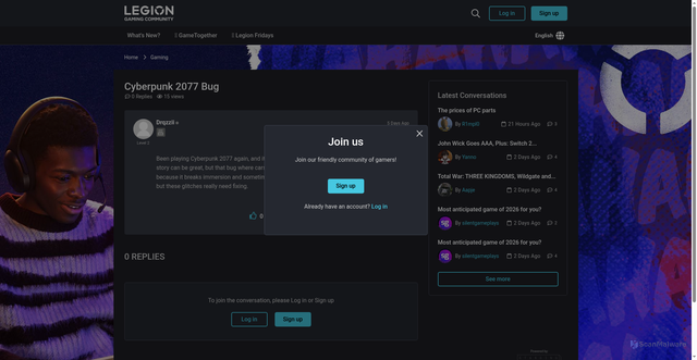 Security scan screenshot of https://gaming.lenovo.com/emea/threads/52108-Cyberpunk-2077-Bug