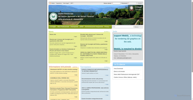 Security scan screenshot of http://ordinealessandria.conaf.it/