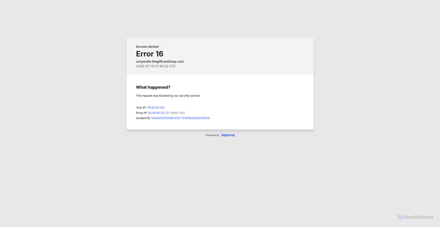 Security scan screenshot of https://corporate.thegiftcardshop.com
