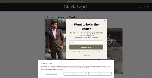 Security scan screenshot of https://blacklapel.com/blogs/the-compass/how-to-carve-a-turkey?srsltid=AfmBOoqbGBz8tBCwe8PNvwW40gmZVRBB7_xxsVVJcBZnsYJvCPBLzokT