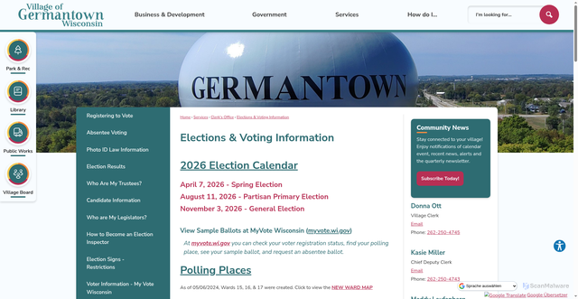 Security scan screenshot of https://www.germantownwi.gov/99/Elections-Voting-Information