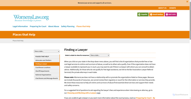 Security scan screenshot of https://www.womenslaw.org/find-help/finding-lawyer