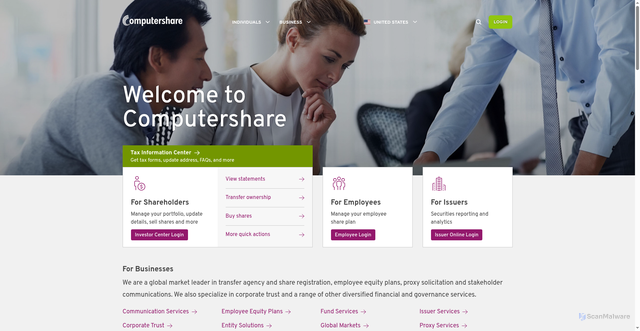 Security scan screenshot of https://www.computershare.com/us