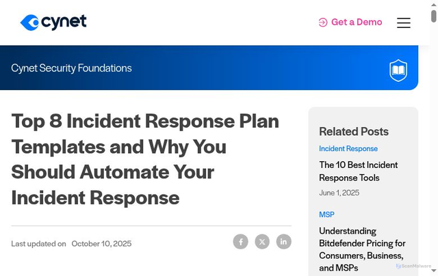 Security scan screenshot of https://www.cynet.com/incident-response/incident-response-plan-template/